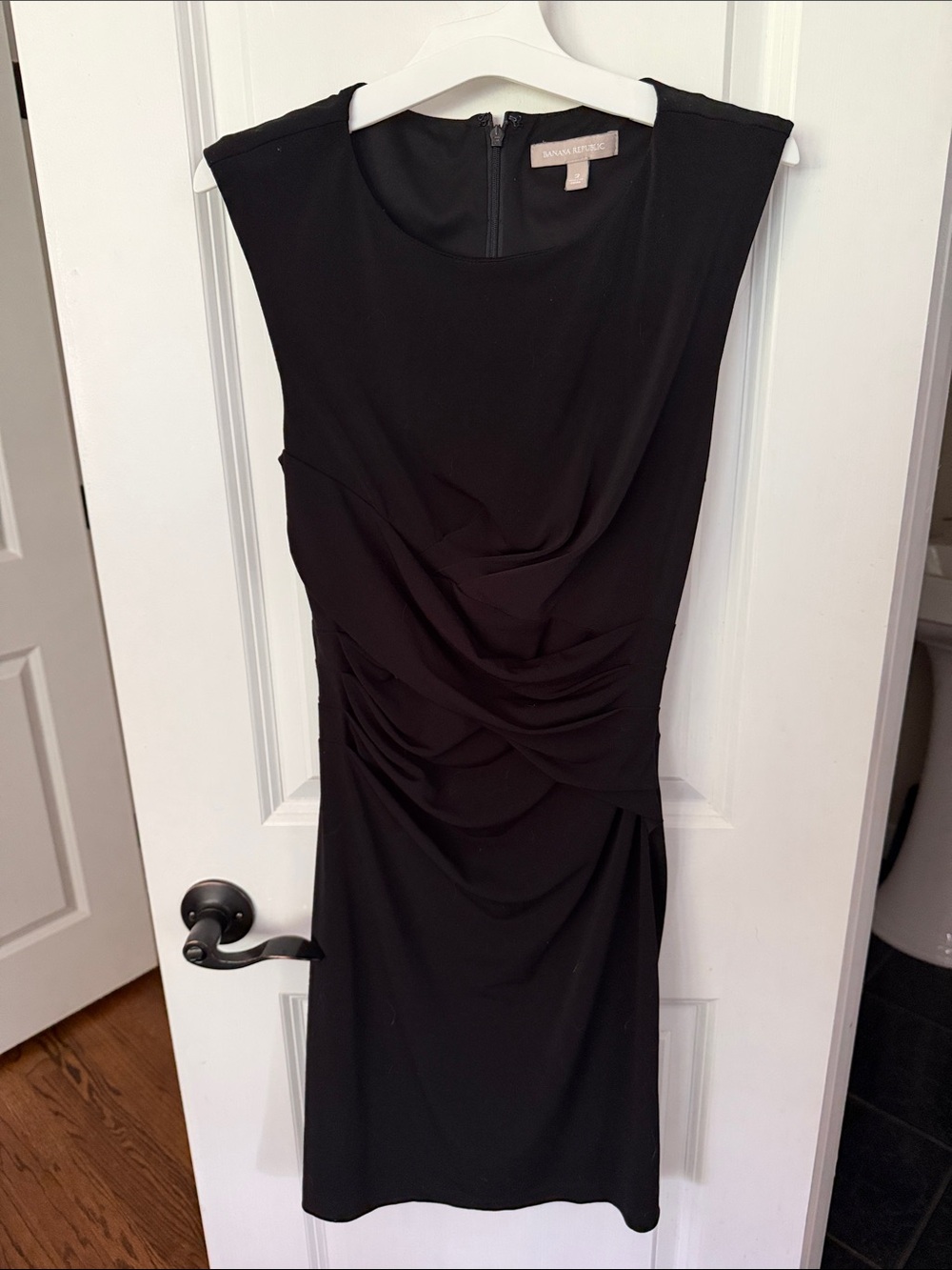 Banana Republic Black Sleeveless Ruched Midi Dress